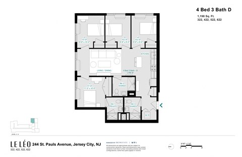 the floor plan of 4 bed 3 bath d